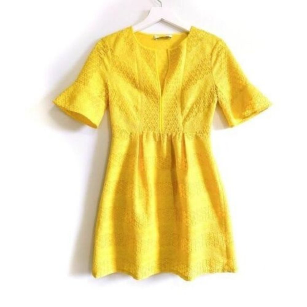 Sandro Mimosa Yellow Lace Mini Dress, Size Small